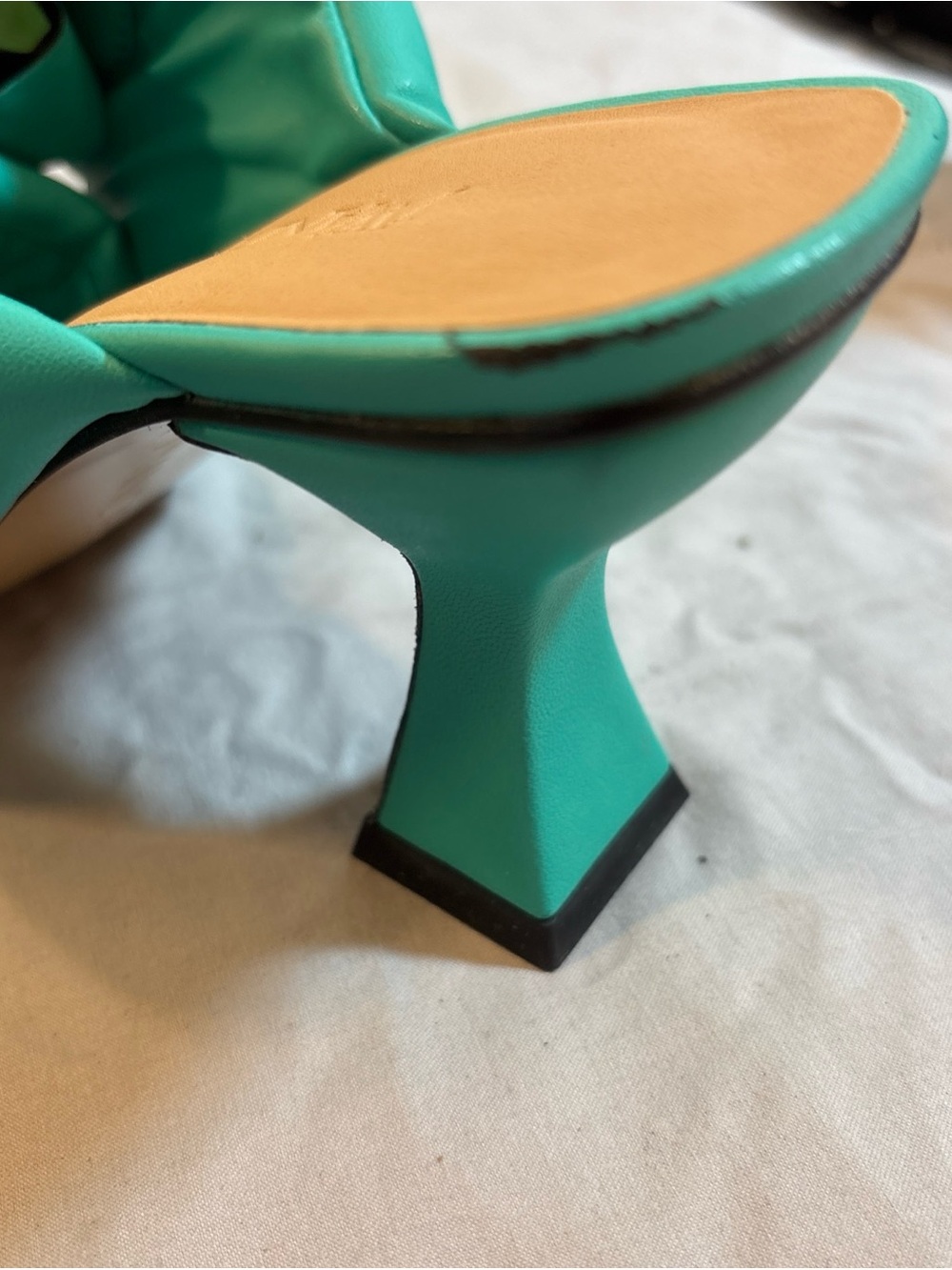 Turquoise Quilted Slide Heels with Gold Accent - Picture 10 of 13